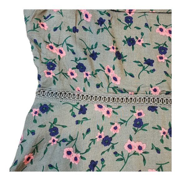 NWT Verte Olive Green Pink Floral Summer Cold Shoulder Pretty Dress Size: Large - Picture 7 of 10